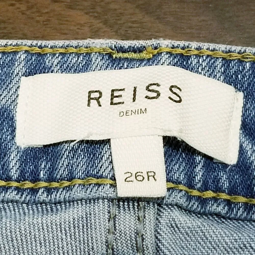 Reiss Bailey Jeans Women's Size 26 Light Wash Stretch Denim Button Fly  (25x26)